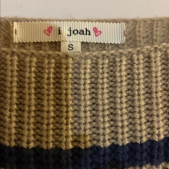 Chic Off-Shoulder Striped Sweater in Navy and Tan - Picture 3 of 3